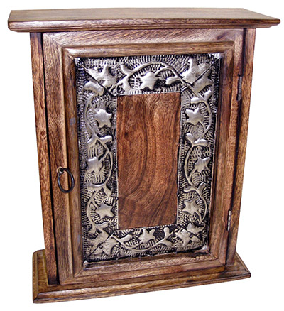 Mango Wood Metal Flower Design Key Box